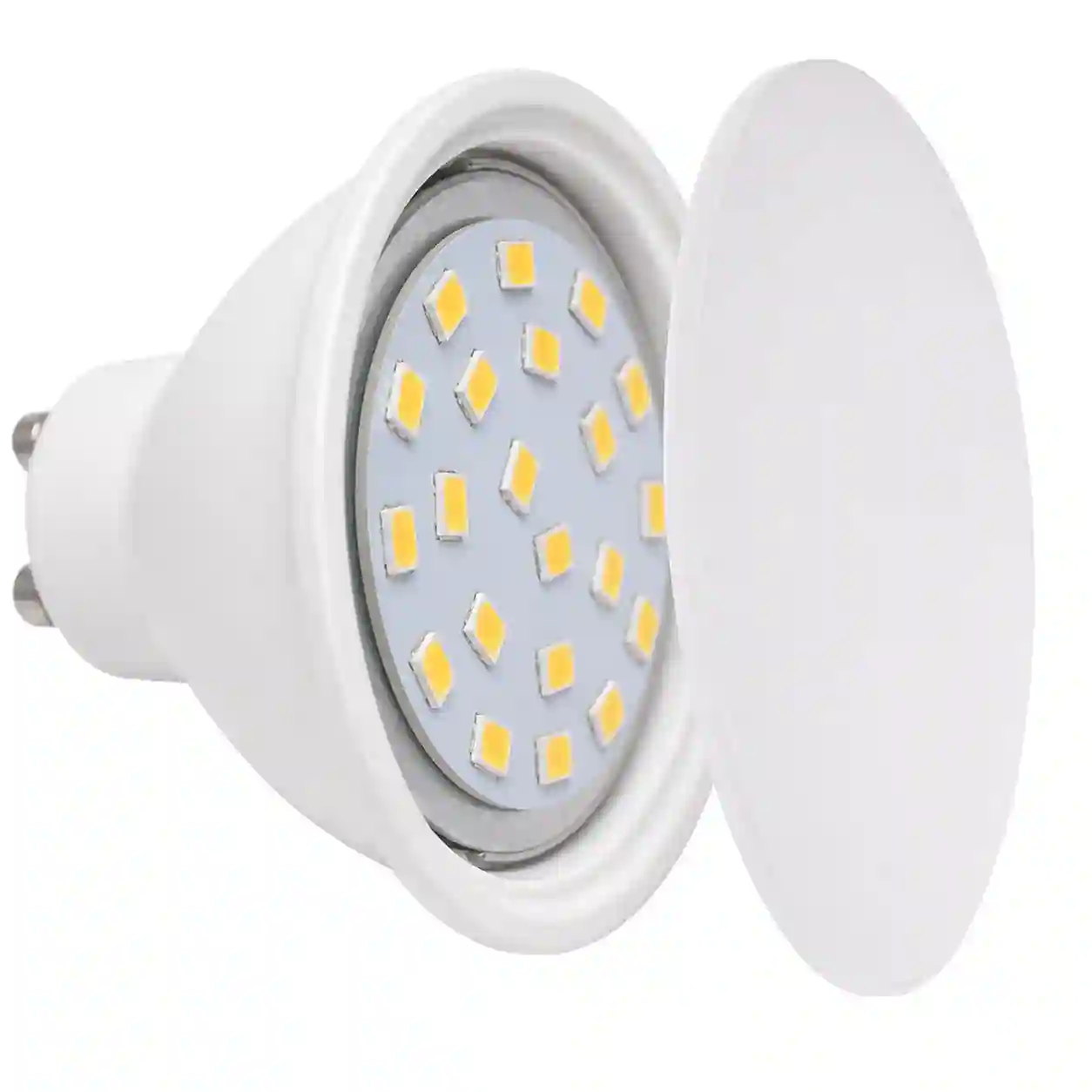 Detail LED čipů uvnitř reflektoru žárovky GU10
